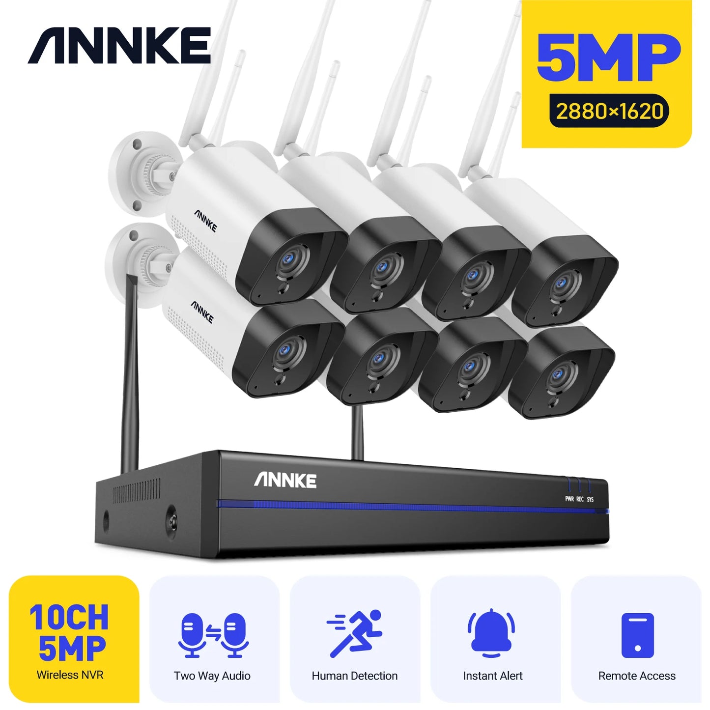 ANNKE 8CH 5MP Wifi Security Camera System Two Way Audio Outdoor Surveillance Cameras 4PCS 5MP