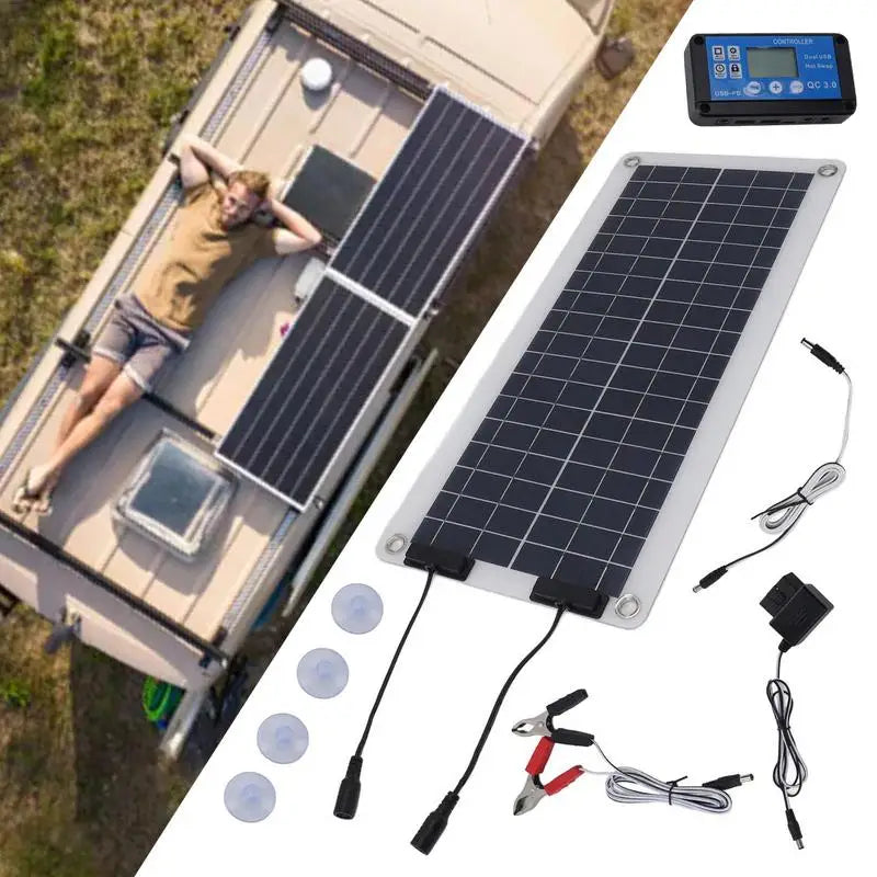 Solar Trickle Charger 100W Waterproof Trickle Charger Solar Battery Maintainer Dual Output 12V-24V