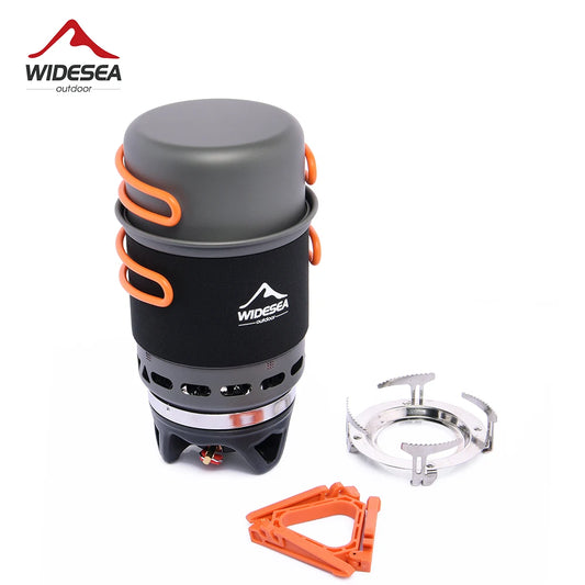Widesea Camping Cooking System with Heat Exchanger Outdoor Gas Burner Stove Tourist Pot Set Cup