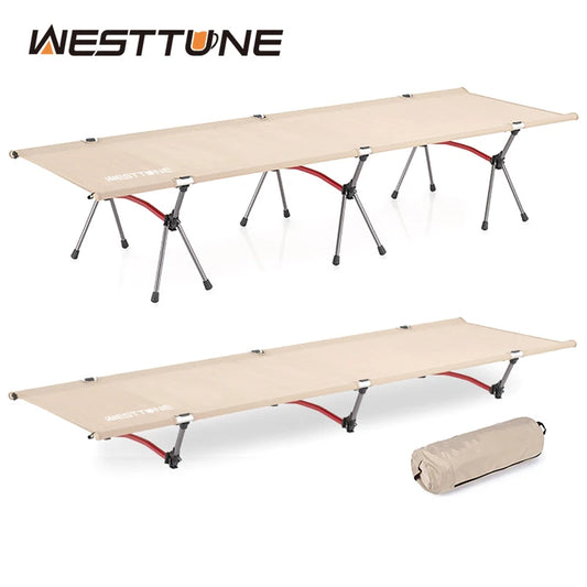 WESTTUNE Camping Cot with Leg Extenders Portable Folding Bed Ultralight Aluminum Alloy Sleeping Cot for Outdoor Hiking Travel