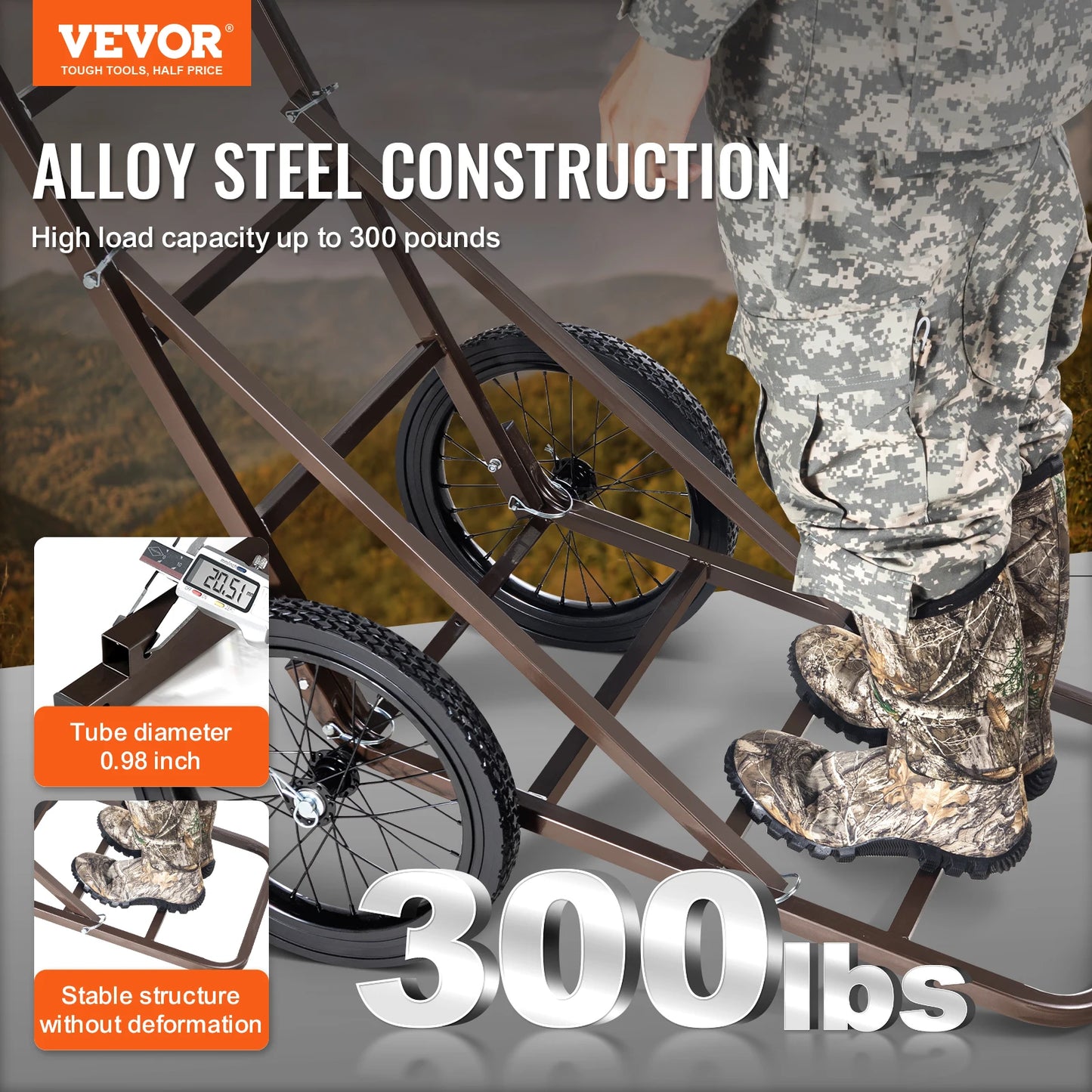 VEVOR Deer Cart 300 LBS Capacity Folding Game Cart HeavyDuty Cart Accessories Utility Gear Dolly