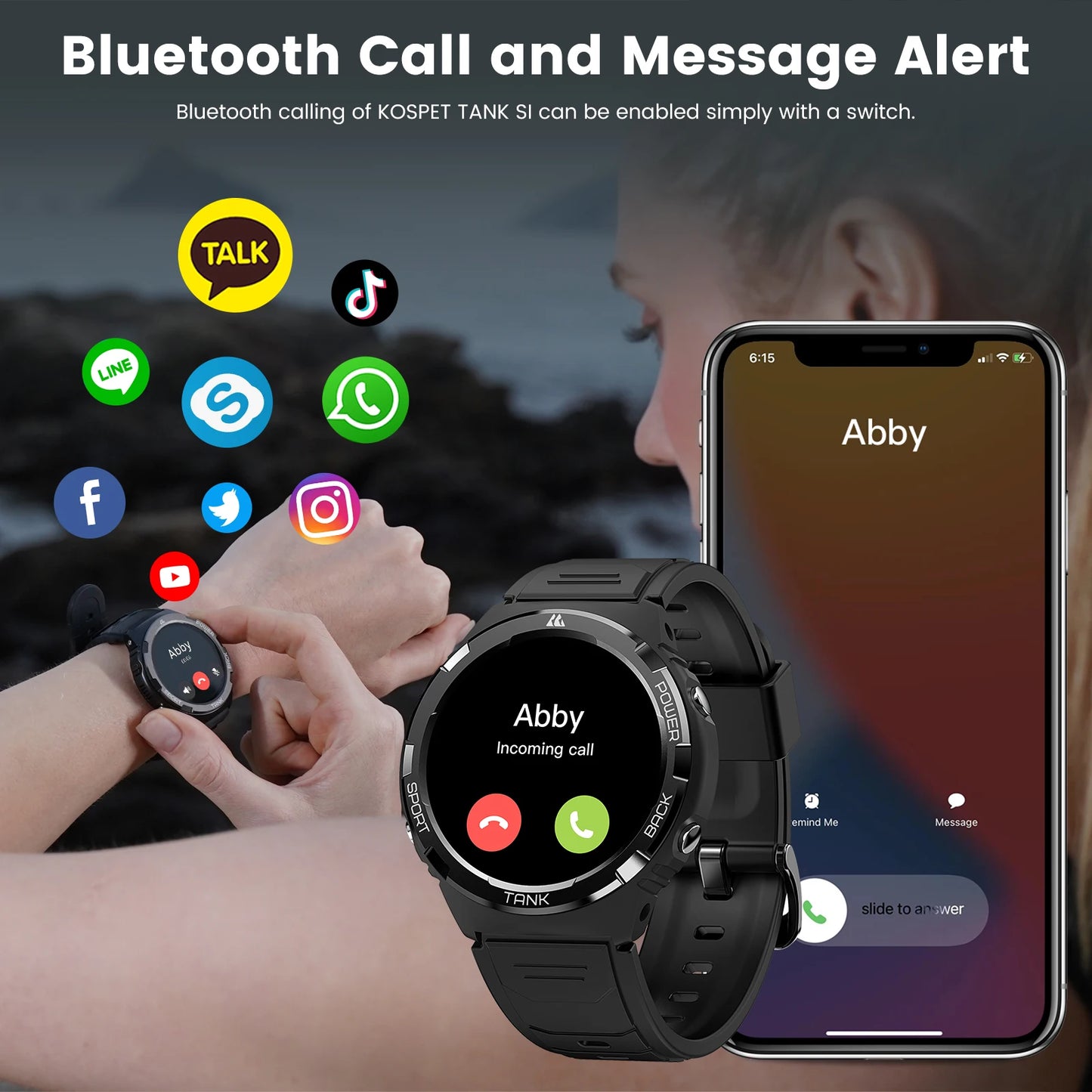 2024 KOSPET TANK S1 Smartwatch Women AMOLED AOD 5ATM Waterproof Smartwatches Bluetooth