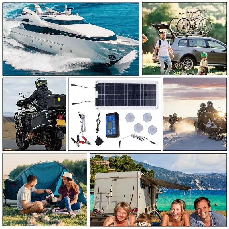 Solar Trickle Charger 100W Waterproof Trickle Charger Solar Battery Maintainer Dual Output 12V-24V