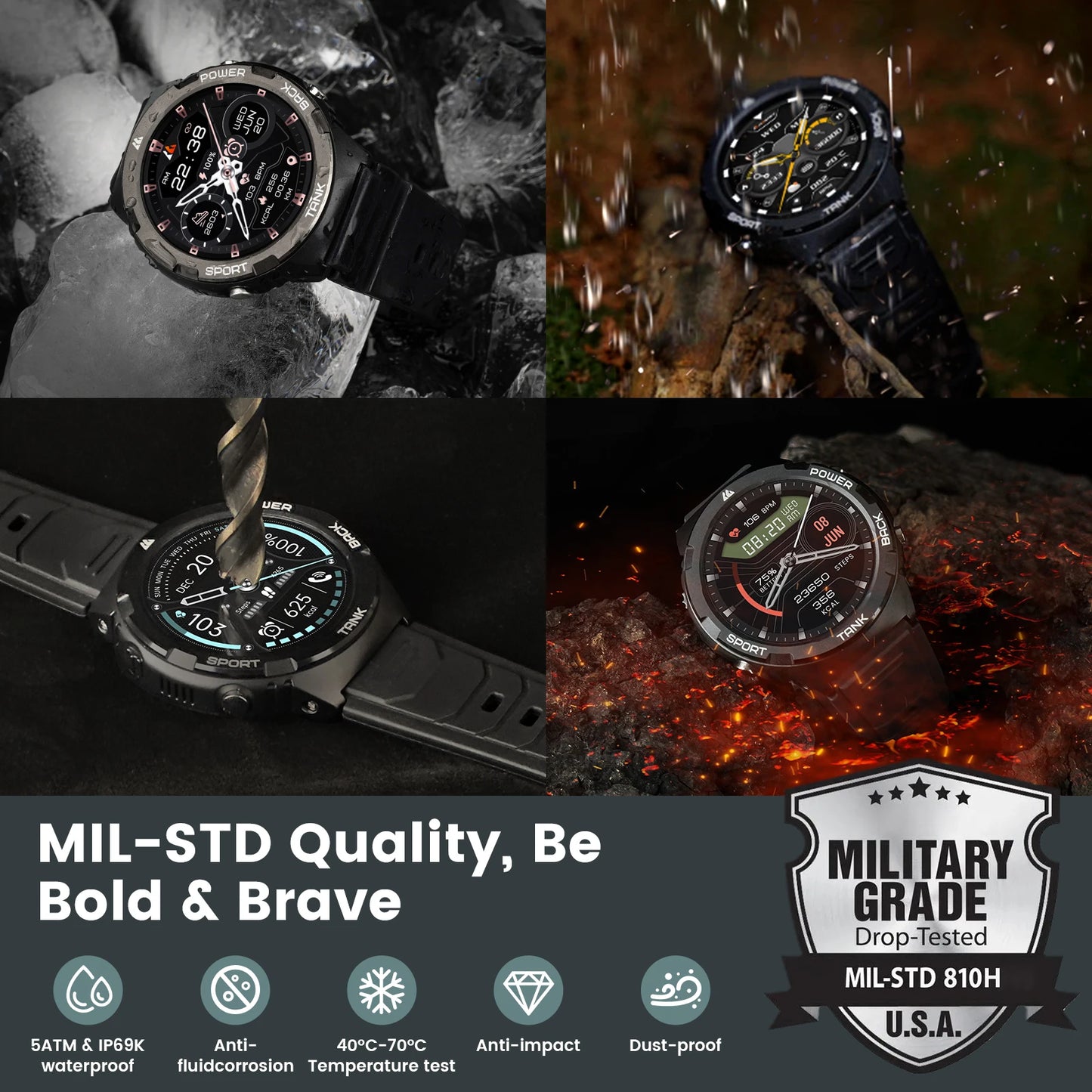 2024 KOSPET TANK S1 Smartwatch Women AMOLED AOD 5ATM Waterproof Smartwatches Bluetooth