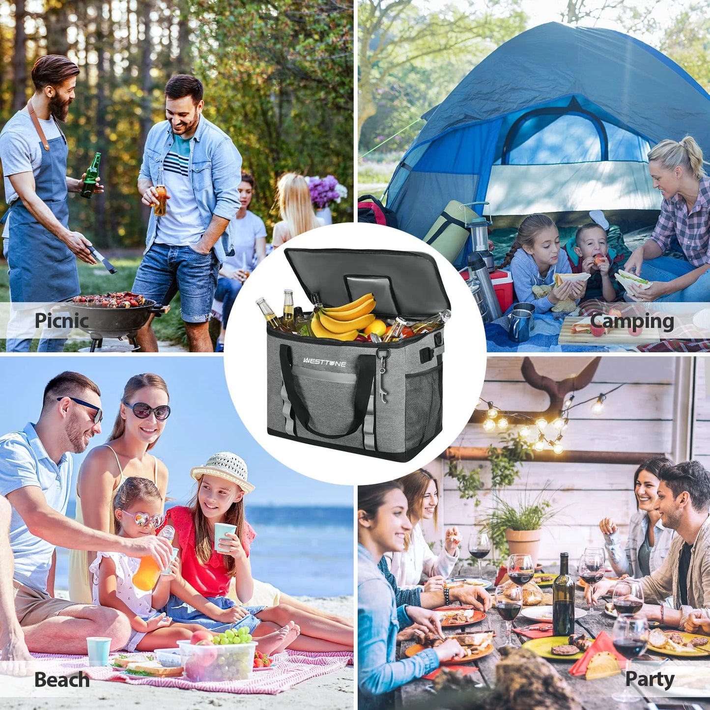 WESTTUNE 75 Cans Soft Cooler Bag Collapsible Cooler Ice Chest Large Leakproof Camping Cooler