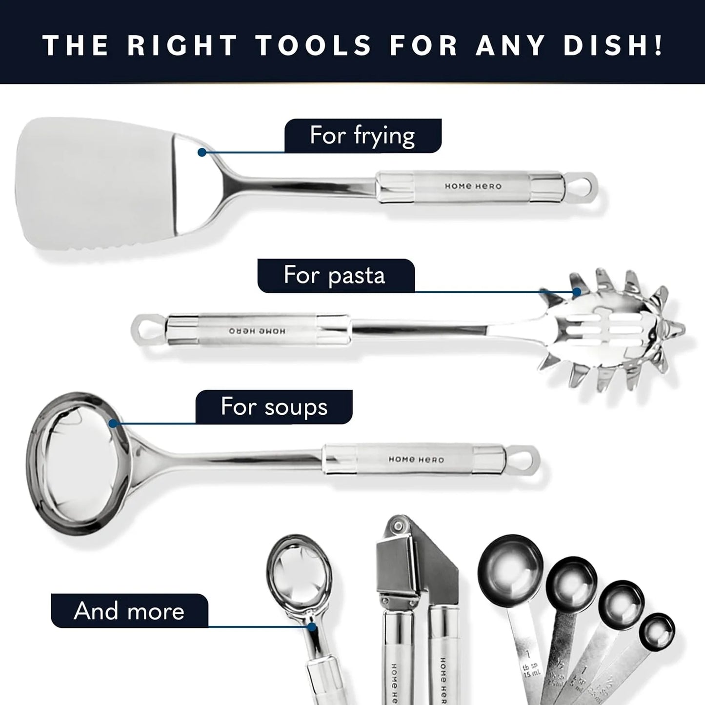 Home Hero 54 Pcs Stainless Steel Kitchen Utensils Set - Nonstick Steel Cooking Utensils Set