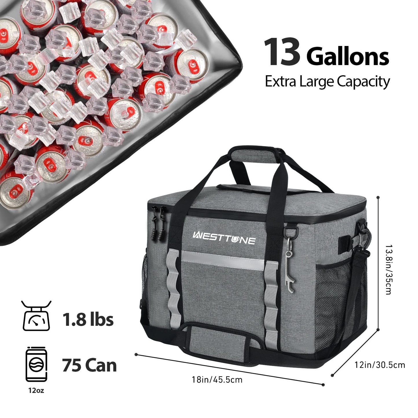 WESTTUNE 75 Cans Soft Cooler Bag Collapsible Cooler Ice Chest Large Leakproof Camping Cooler