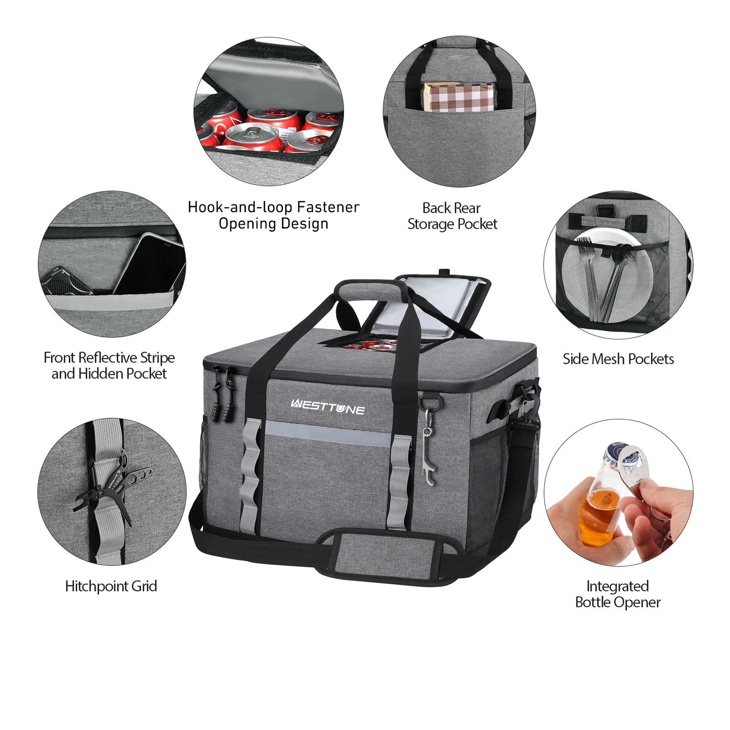 WESTTUNE 75 Cans Soft Cooler Bag Collapsible Cooler Ice Chest Large Leakproof Camping Cooler