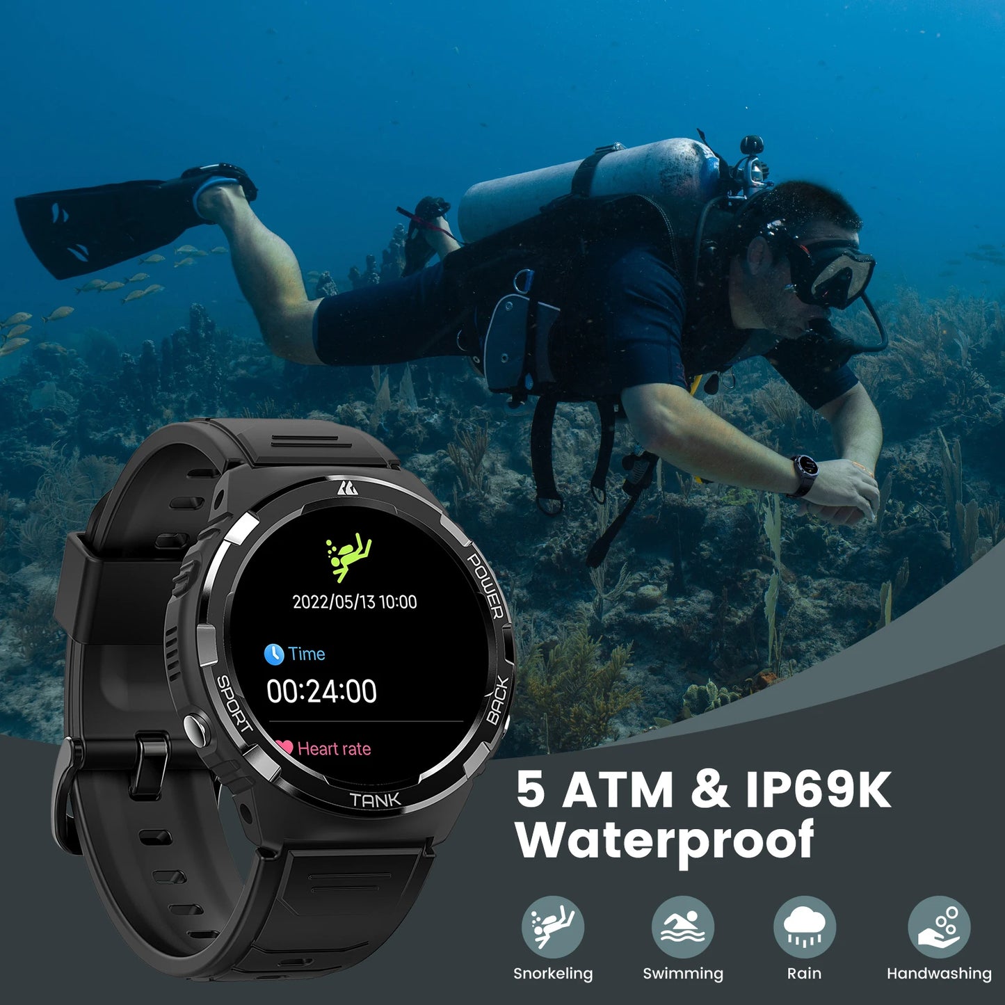2024 KOSPET TANK S1 Smartwatch Women AMOLED AOD 5ATM Waterproof Smartwatches Bluetooth