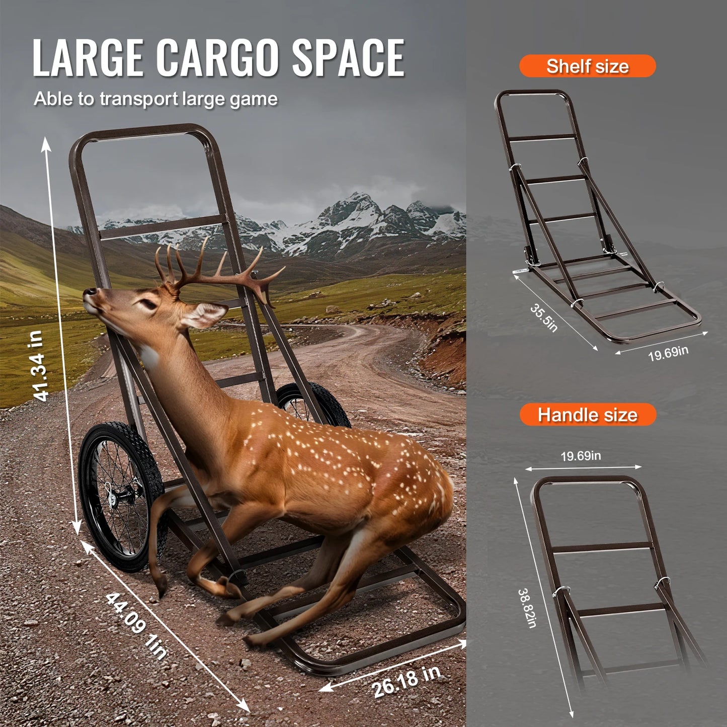 VEVOR Deer Cart 300 LBS Capacity Folding Game Cart HeavyDuty Cart Accessories Utility Gear Dolly
